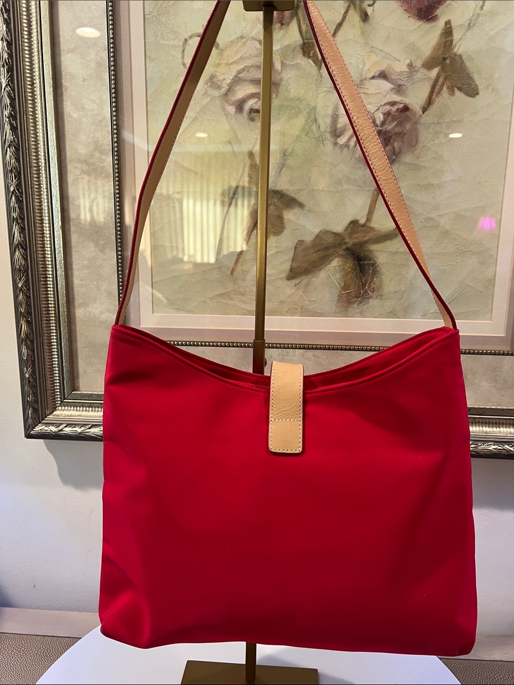 Lauren Ralph Lauren Red Shoulder Bag with Tan Strap - Picture 5 of 15